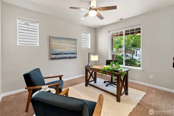 Versatile room upon entering; office, formal dining or recreational space.
