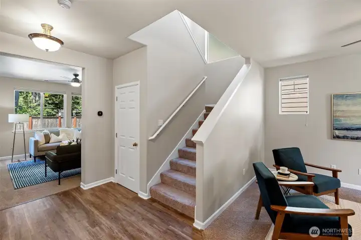 Entrance, stairs and second living space.
