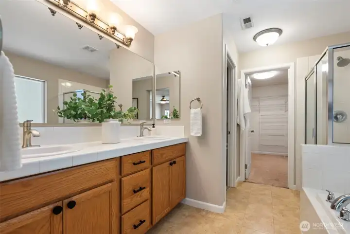 Everything you could want in this enormous 5 piece en-suite with a huge walk in closet and private water closet.