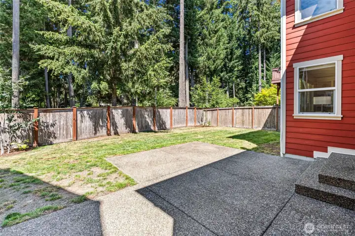 Private, fully fenced backyard with patio (off the kitchen area), perfect for outdoor entertaining.