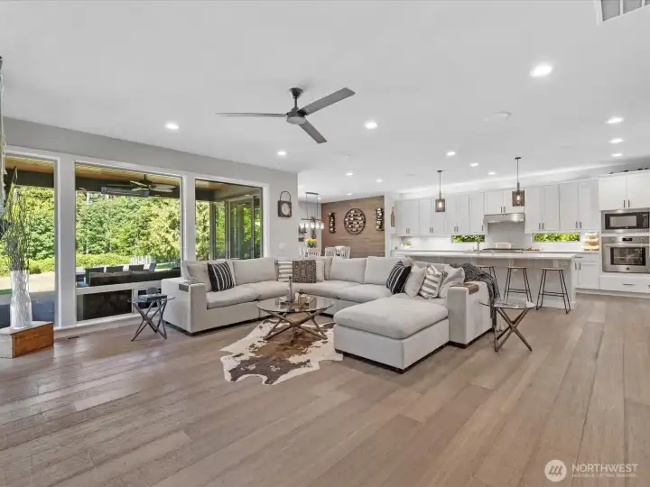 Gorgeous stranded bamboo flooring flows throughout the main living areas Gorgeous stranded bamboo flooring flows throughout the main living areas