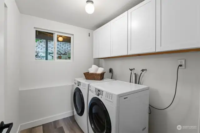 Utility room is finished and modern appliances convey with the home.