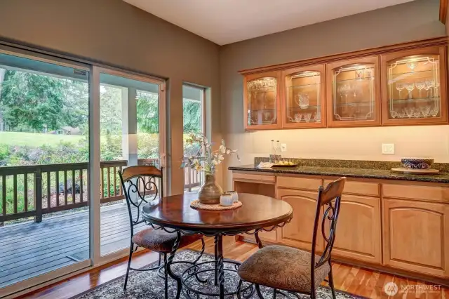 Breakfast Eating and Lighted Bar Cabinet with space for Wine Fridge