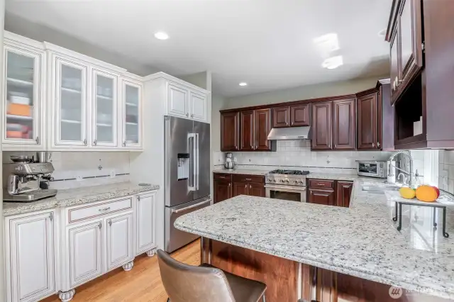 Amazing Kitchen!  Custom Cabinets & Granite Counters + Commercial Jenn Air Gas Oven & Cook Top w/ Commercial Vent Hood.  Refrigerator also Jenn Air.  All APPLIACNES Convey!