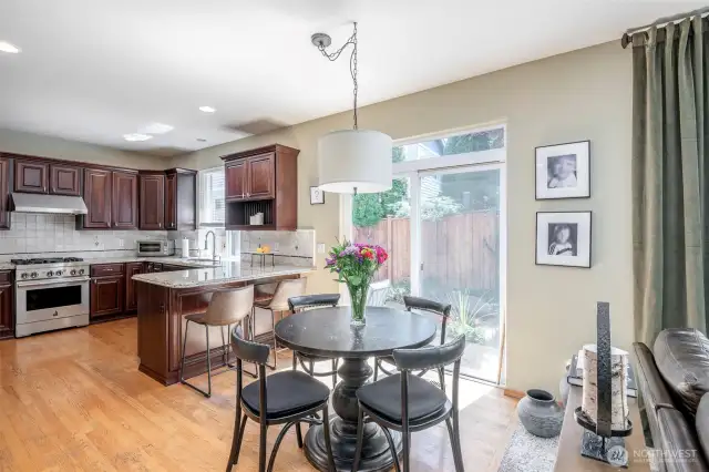 In addition to the dining room, the kitchen has space to eat at the "return island bar" or the tale between the Great Room & Kitchen