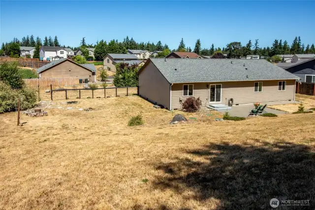 From the back property line up high. The terraced and sloped back yard gives you even more privacy.