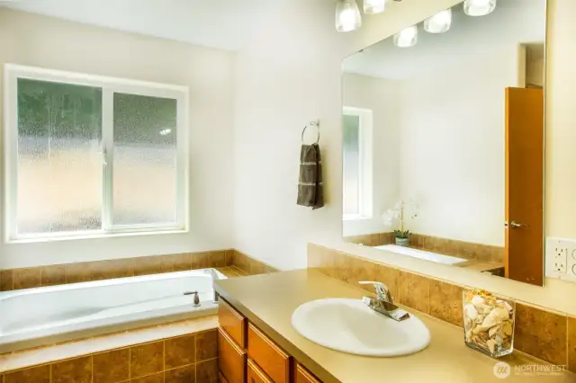 Lovely deep soaking tub in a space with east light flooding the room.