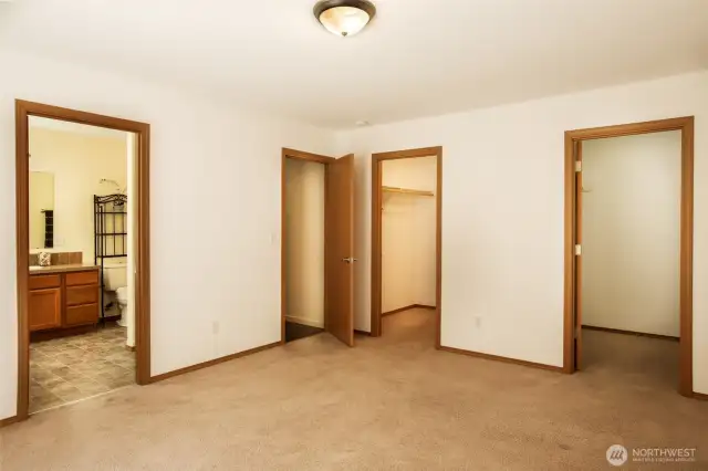 My favorite thing about the primary suite is TWO walk-in closets! Both are just the right size!