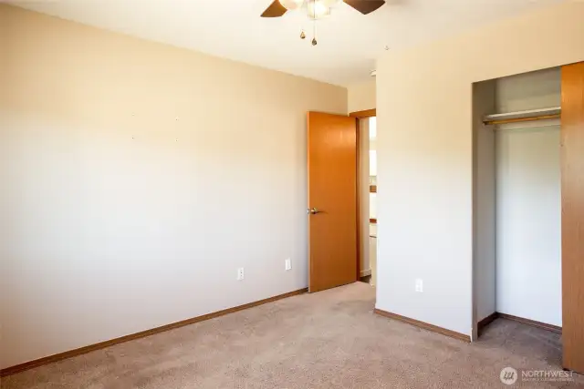 On the other end of the house and in the front is this good size bedroom. The closet is decent size, too.