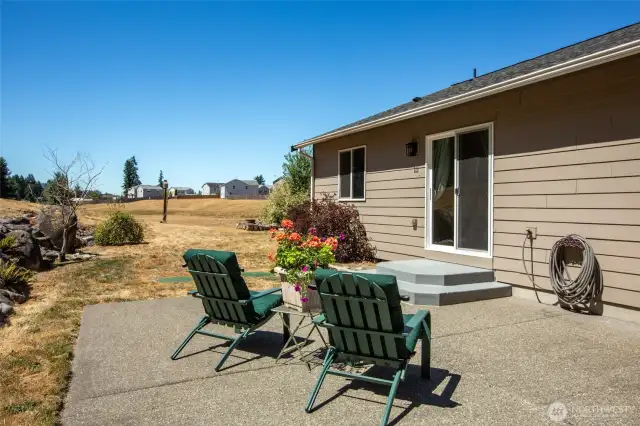 Outside again on the large aggregate patio.  Where's the BBQ grill?