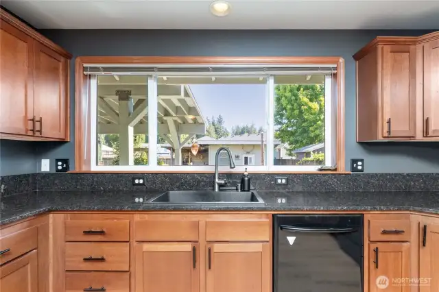 Kitchen with views to the Beautiful backyard
