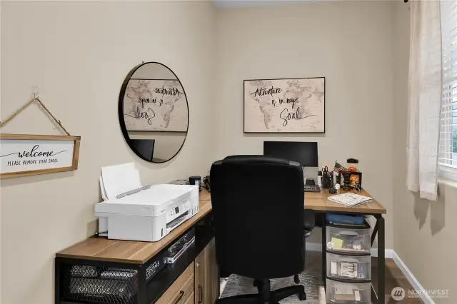 This area just inside the entrance is a perfect office space.