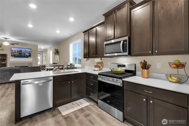 Stainless appliances and plenty of cabinet storage