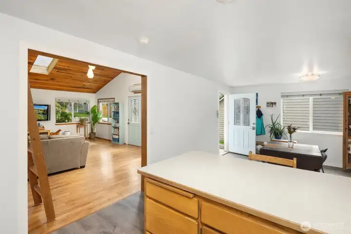Kitchen opens to the living room and dinning room