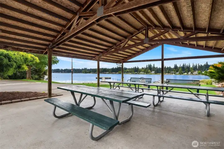 Community lake gated access covered eating area