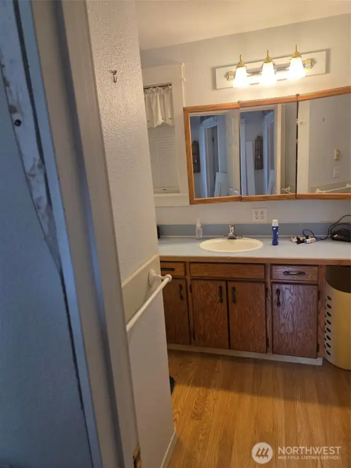 Upstairs full bath with large double sink vanity