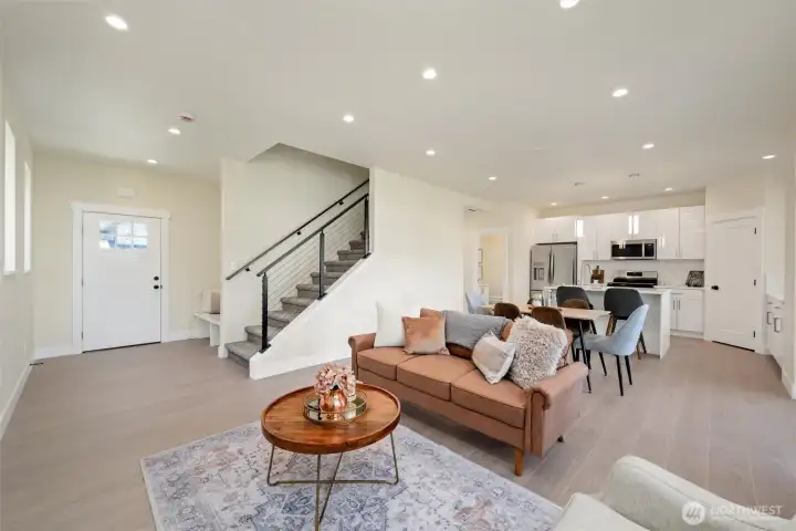 Custom hand rail leads you upstairs.