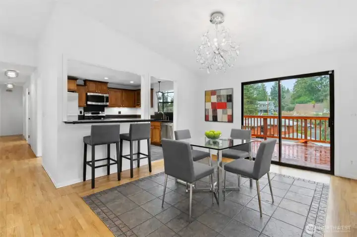 Dining room w/ bar stools Virtually staged. Furniture and décor shown are for illustrative purposes only.