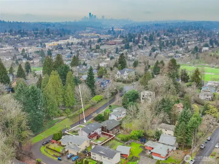 Location, location, location! only 5.6 miles from downtown Seattle in the background.