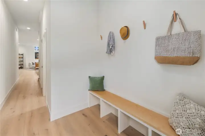 Mud room off back entry with built in seating