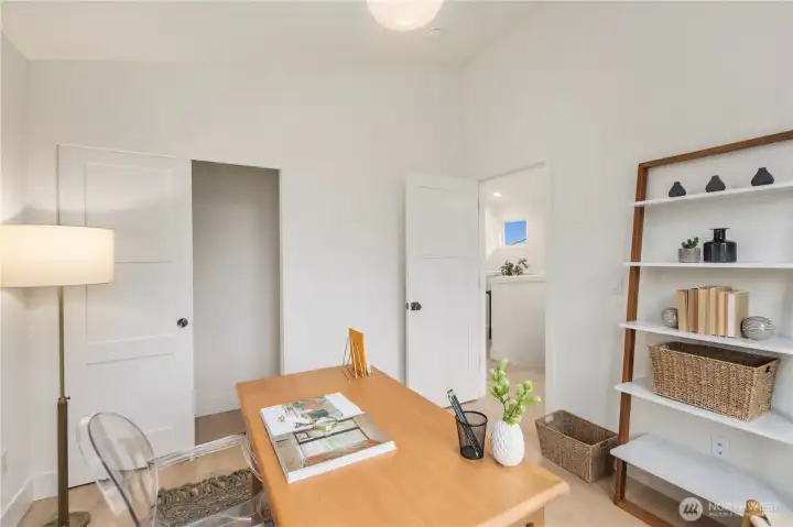 Upper floor bedroom 2 staged as office