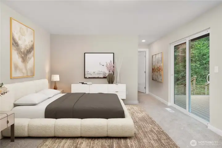 Virtually staged primary bedroom.