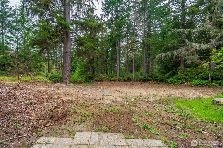 Stepping out of the slider you have a small paver patio & a clean slate for your backyard. The septic and drain field are straight ahead.