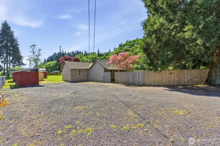 Large area of parking.  room for boat and RV storage