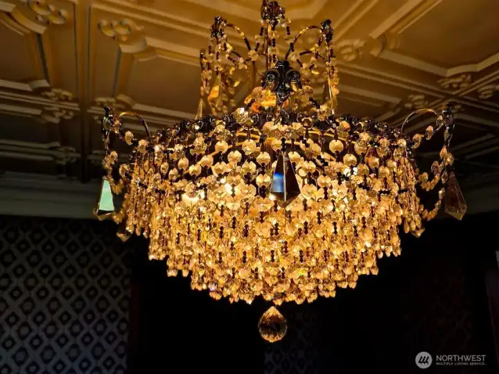 Schonbeck Chandelier- one of the restored lighting fixtures in the home, through out home are valuable and restored lighting fixtures.