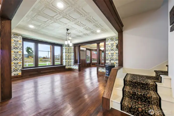Stairs to second floor beds and baths.