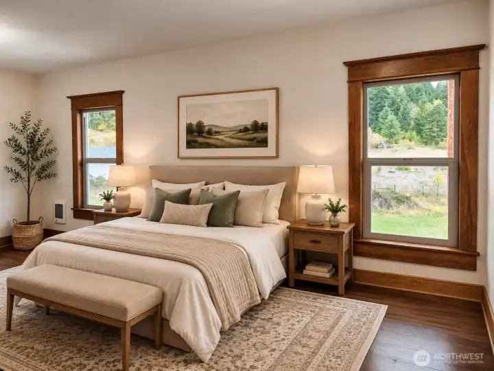 First bedroom on the left- virtually staged
