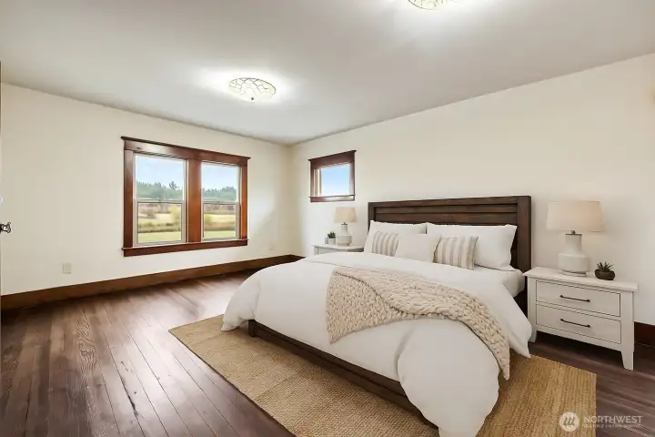 Primary bedroom on right of hallway