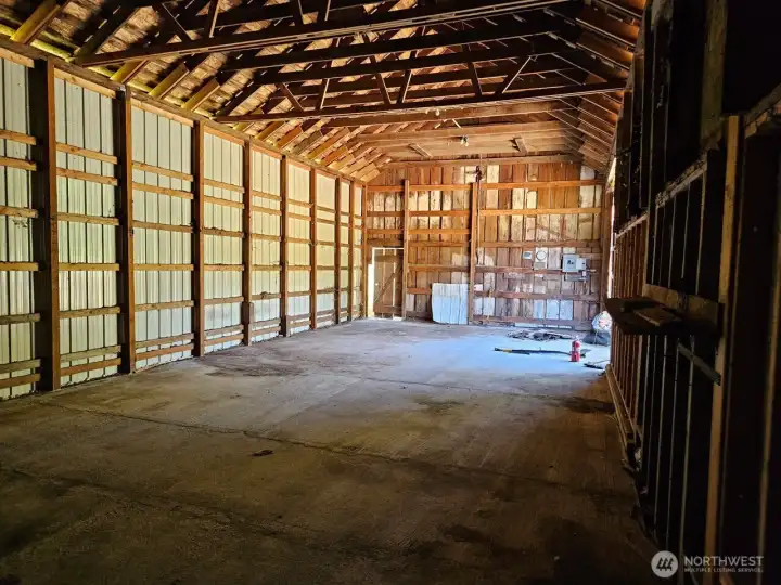 Interior of barn- Cement flooring and electric and lights