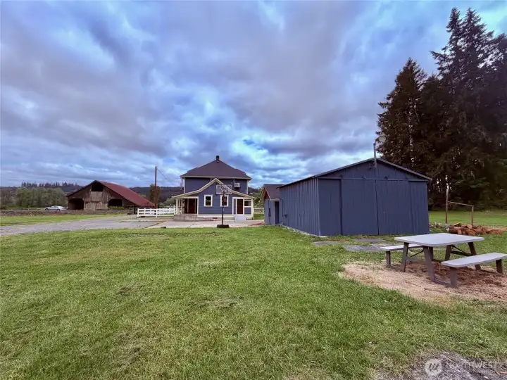 Garage/shop is 20'x20'.  You can use as garage, shop, storage or even as an additional barn or hay storage area