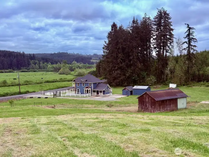 Garage/shop is 20'x20'.  You can use as garage, shop, storage or even as an additional barn or hay storage area