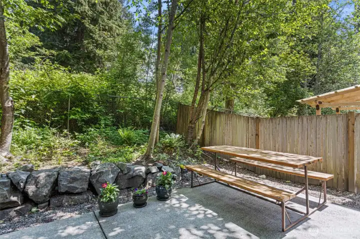 Very private back yard with shade in the summer.