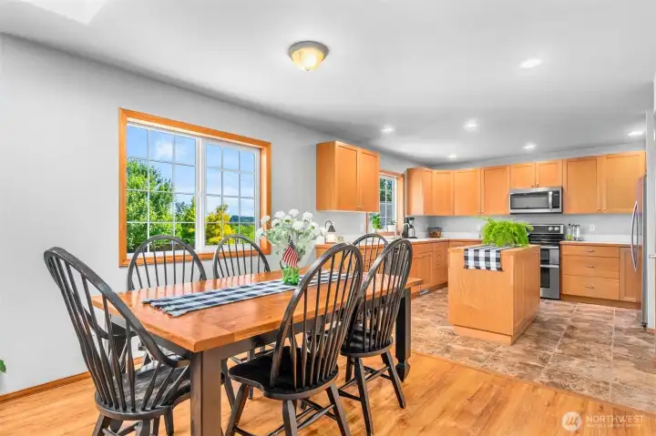 Dining area and view of kitchen