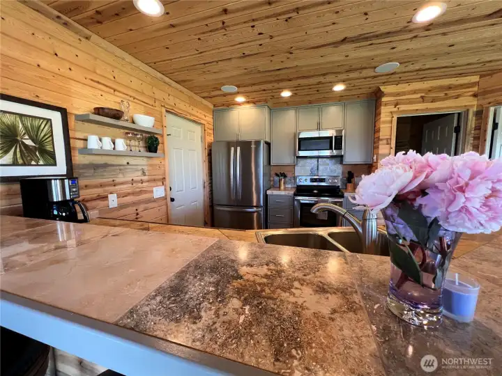 Travertine tile counters