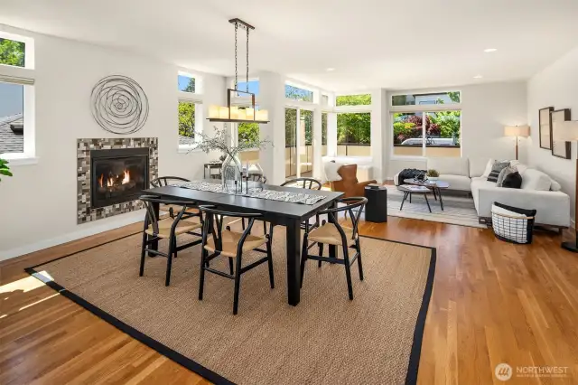Dining area with gas fireplace