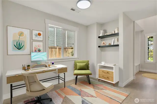 Virtually staged office area.