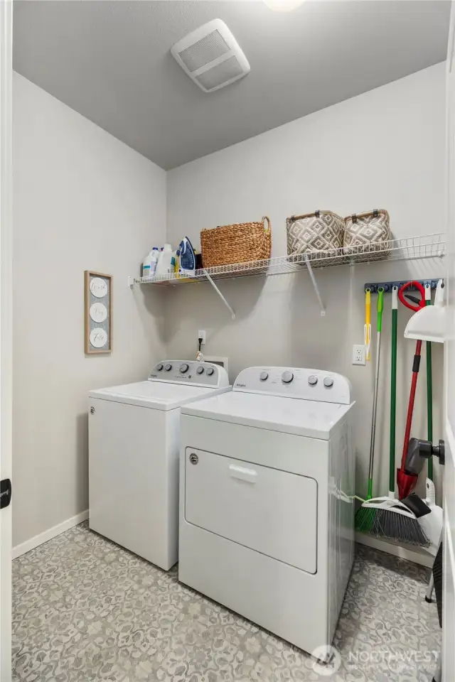 Enclosed laundry area room with plenty of storage space