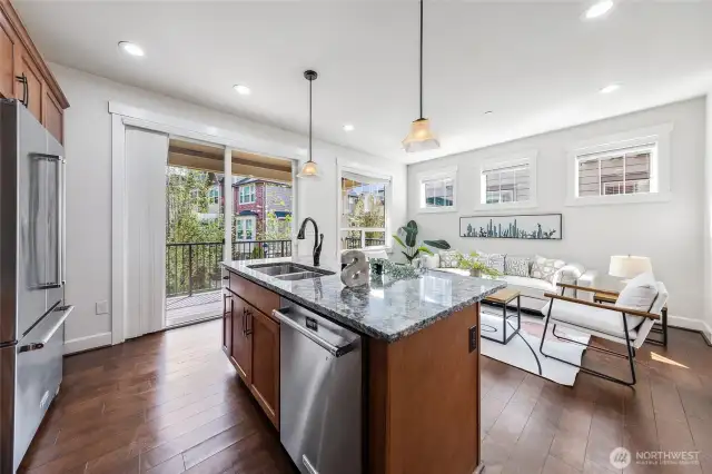 Kitchen with sliding door to balcony.