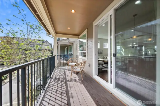 Large covered balcony.
