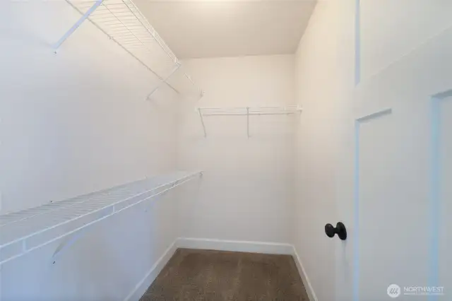 Walk-in closet in primary suite.
