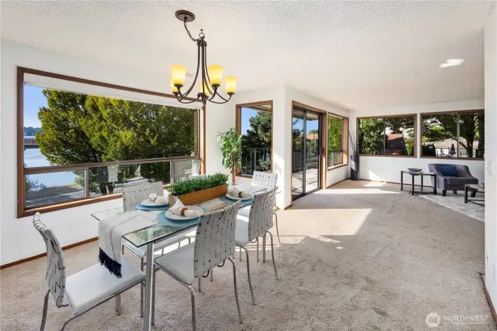 Water views from dining and living room.