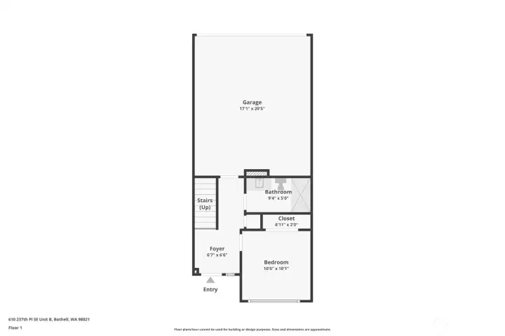 Lower level with bedroom/flex room, bathroom, foyer and Garage