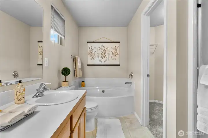 Primary bath with tub and walk-in shower