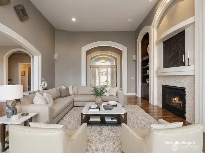 living room, arches, high ceilings