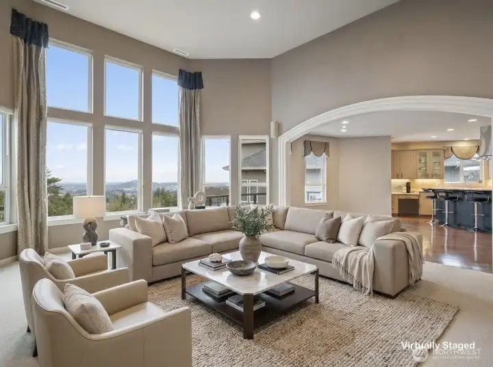 living room, view, high ceilings, arches