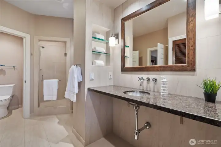lower bath, walk in shower